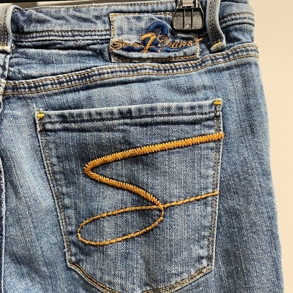 Womens Skinny Fit Seven7 size 32 Raw Hem blue jeans - Picture 6 of 9
